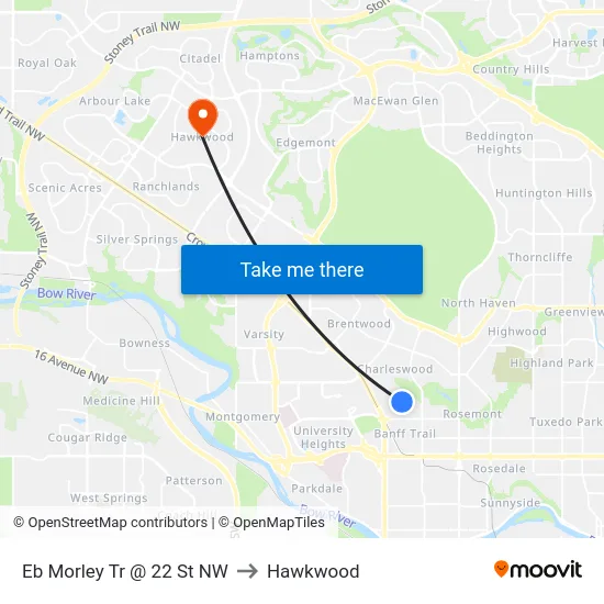 Eb Morley Tr @ 22 St NW to Hawkwood map