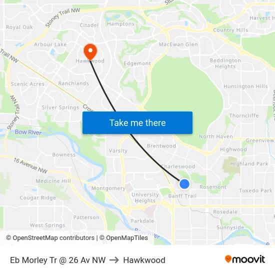 Eb Morley Tr @ 26 Av NW to Hawkwood map
