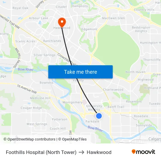 Foothills Hospital (North Tower) to Hawkwood map
