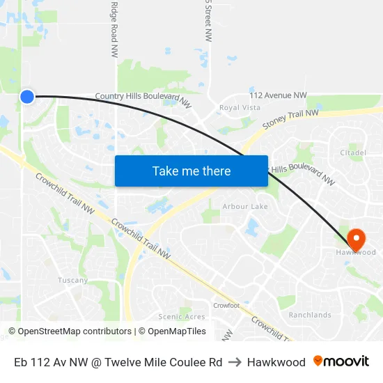 Eb 112 Av NW @ Twelve Mile Coulee  Rd to Hawkwood map