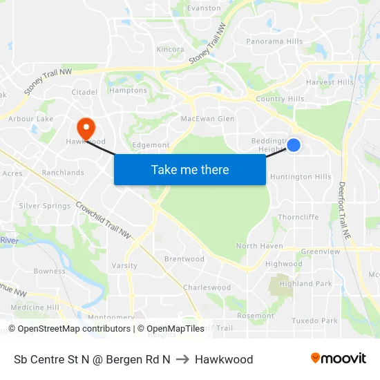 Sb Centre St N @ Bergen Rd N to Hawkwood map