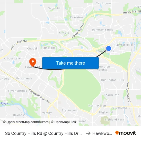 Sb Country Hills Rd @ Country Hills Dr NW to Hawkwood map
