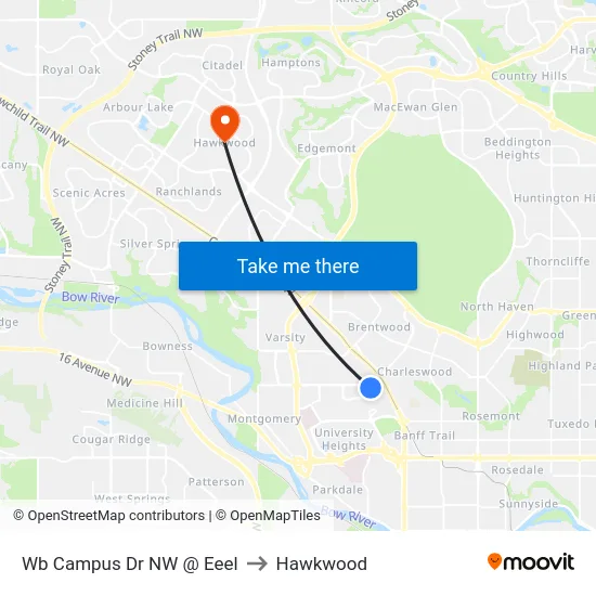 Wb Campus Dr NW @ Eeel to Hawkwood map