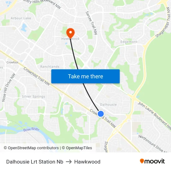 Dalhousie Lrt Station Nb to Hawkwood map