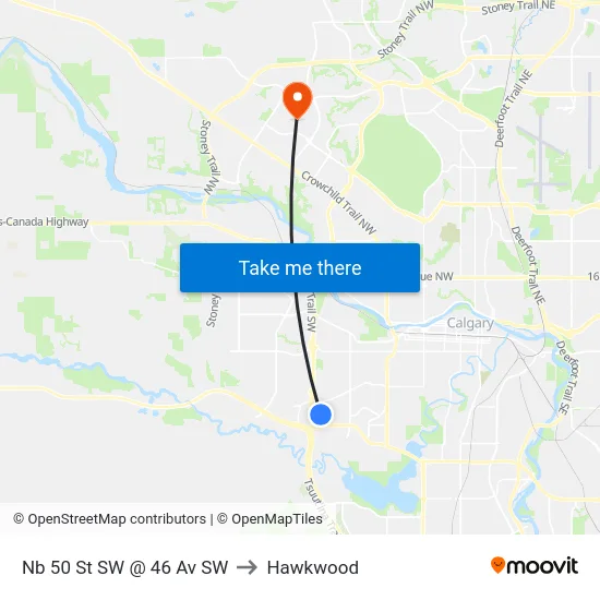 Nb 50 St SW @ 46 Av SW to Hawkwood map