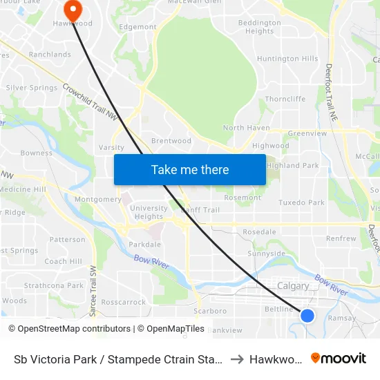 Sb Victoria Park / Stampede Ctrain Station to Hawkwood map
