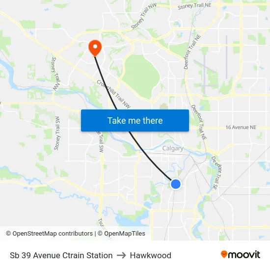 Sb 39 Avenue Ctrain Station to Hawkwood map