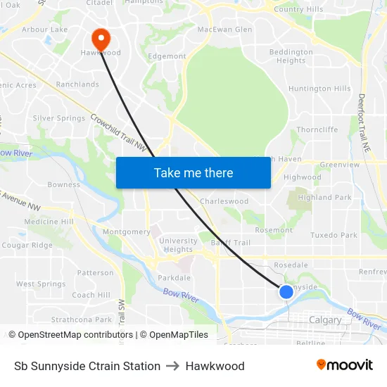 Sb Sunnyside Ctrain Station to Hawkwood map
