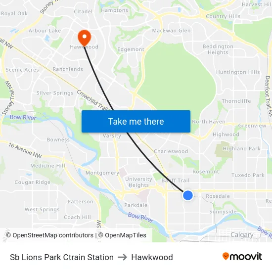 Sb Lions Park Ctrain Station to Hawkwood map