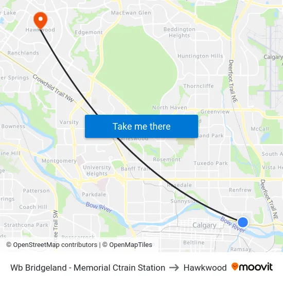 Wb Bridgeland - Memorial Ctrain Station to Hawkwood map