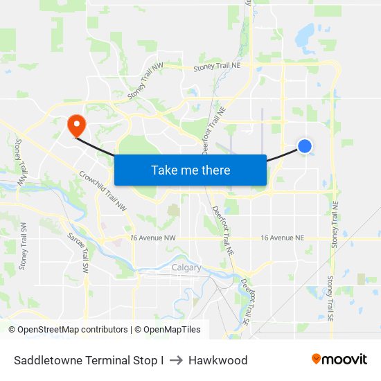 Saddletowne Terminal Stop I to Hawkwood map