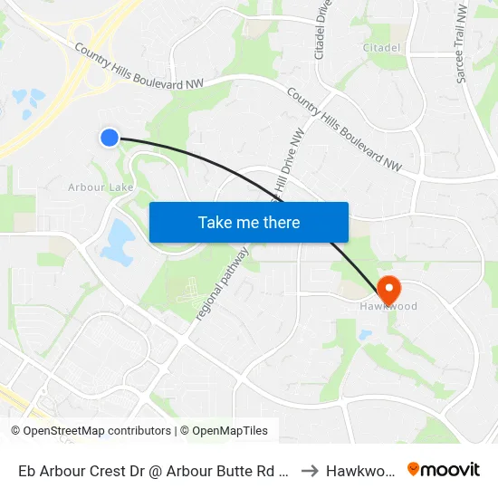 Eb Arbour Crest Dr @ Arbour Butte Rd NW to Hawkwood map
