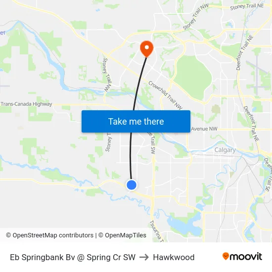 Eb Springbank Bv @ Spring Cr SW to Hawkwood map