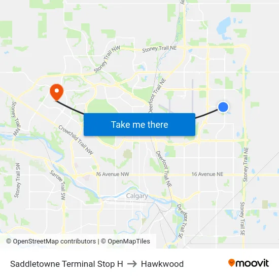 Saddletowne Terminal Stop H to Hawkwood map