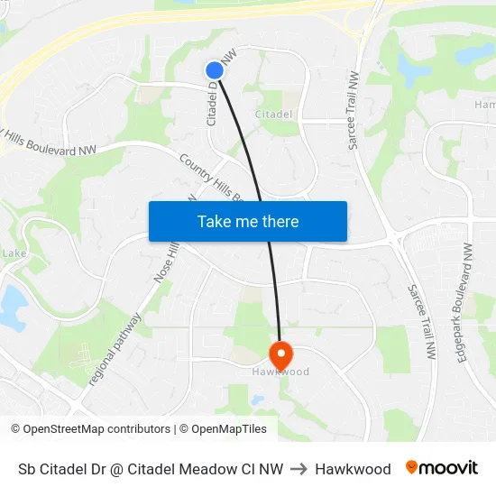 Sb Citadel Dr @ Citadel Meadow Cl NW to Hawkwood map
