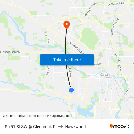 Sb 51 St SW @ Glenbrook Pl to Hawkwood map