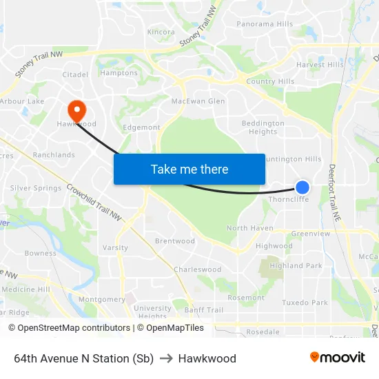 64th Avenue N Station (Sb) to Hawkwood map