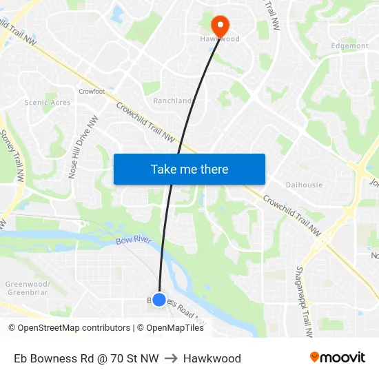 Eb Bowness Rd @ 70 St NW to Hawkwood map