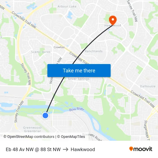 Eb 48 Av NW @ 88 St NW to Hawkwood map