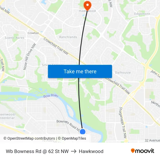 Wb Bowness Rd @ 62 St NW to Hawkwood map