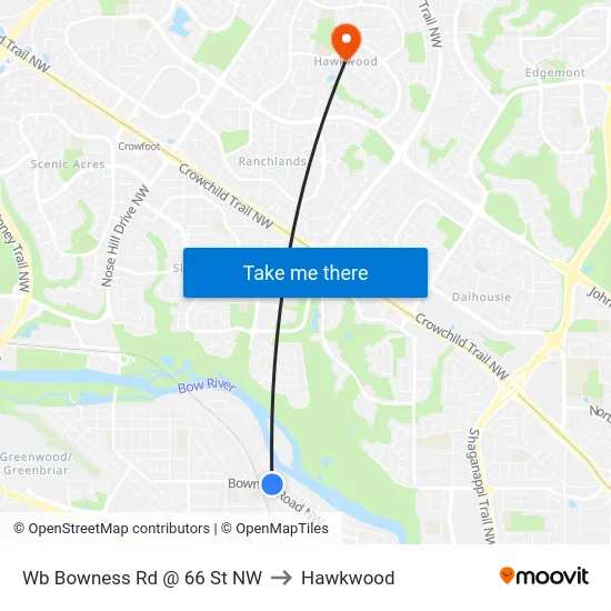 Wb Bowness Rd @  66 St NW to Hawkwood map