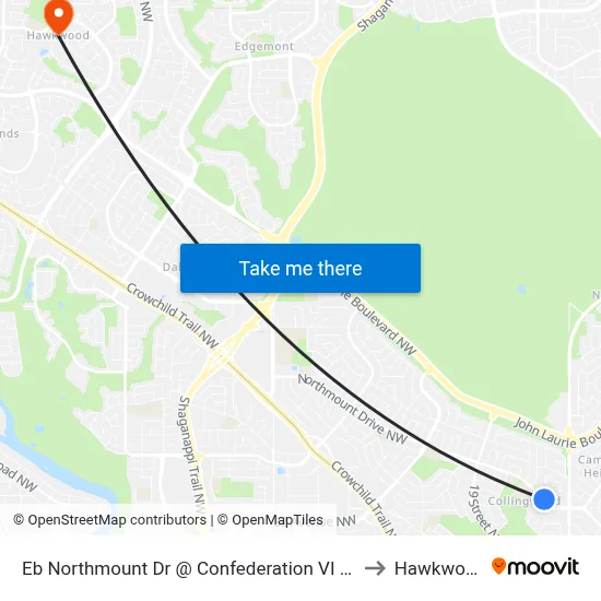 Eb Northmount  Dr @ Confederation VI NW to Hawkwood map