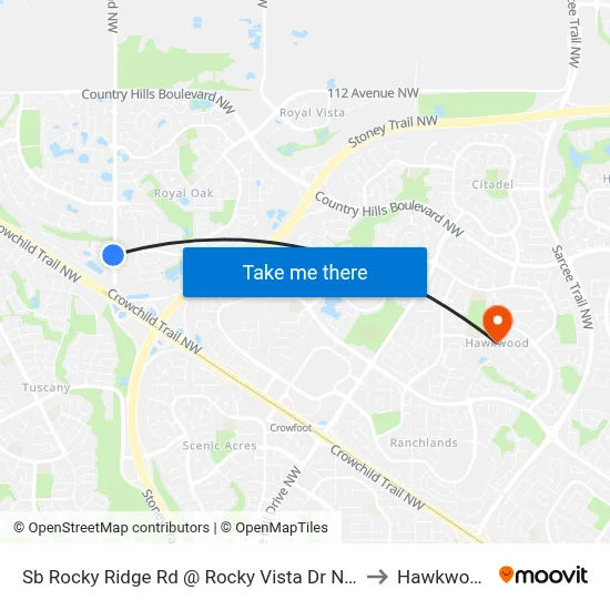 Sb Rocky Ridge Rd @ Rocky Vista Dr NW to Hawkwood map