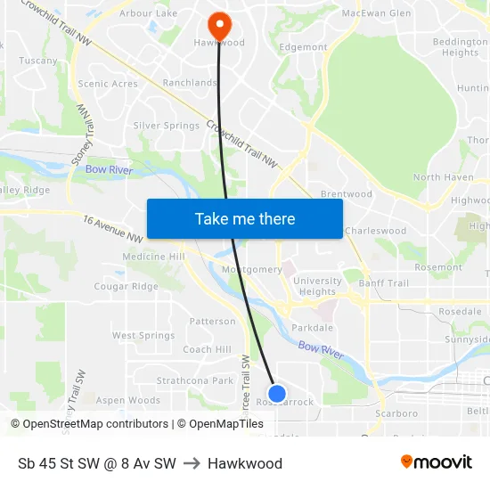 Sb 45 St SW @ 8 Av SW to Hawkwood map