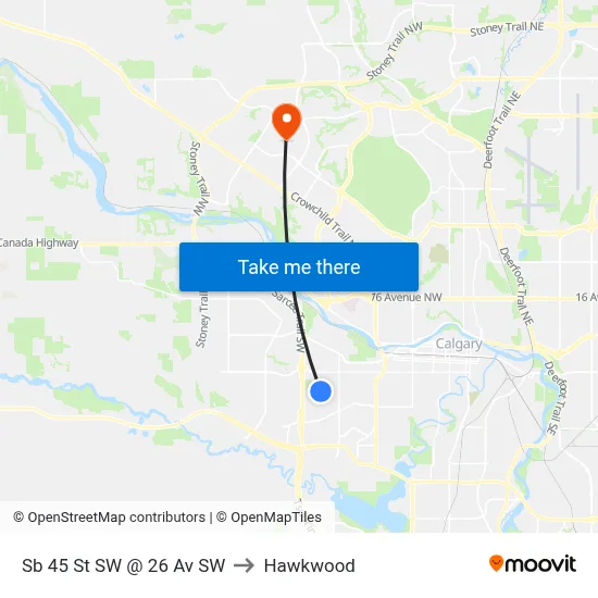 Sb 45 St SW @ 26 Av SW to Hawkwood map