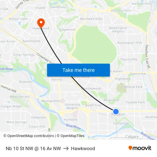 Nb 10 St NW @ 16 Av NW to Hawkwood map