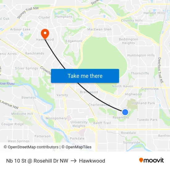 Nb 10 St @ Rosehill Dr NW to Hawkwood map