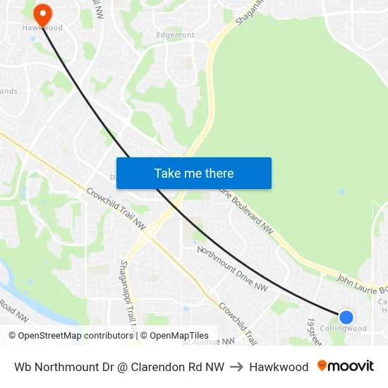Wb Northmount Dr @ Clarendon Rd NW to Hawkwood map