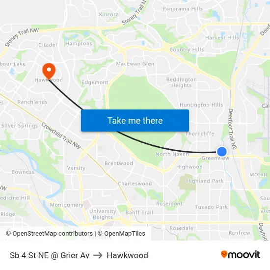 Sb 4 St NE @ Grier Av to Hawkwood map