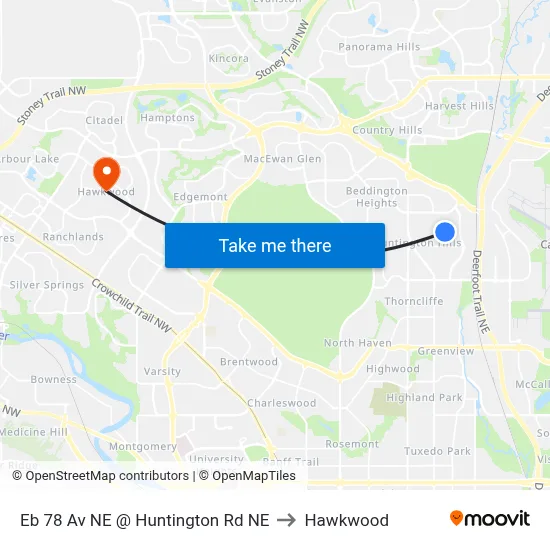 Eb 78 Av NE @ Huntington Rd NE to Hawkwood map