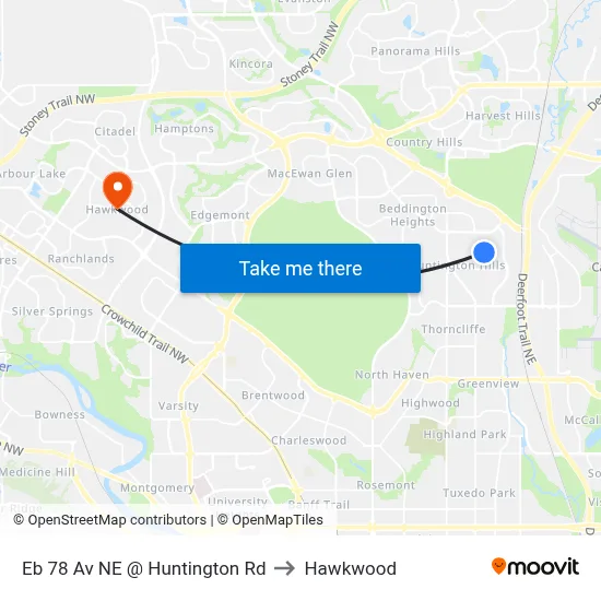 Eb 78 Av NE @ Huntington Rd to Hawkwood map