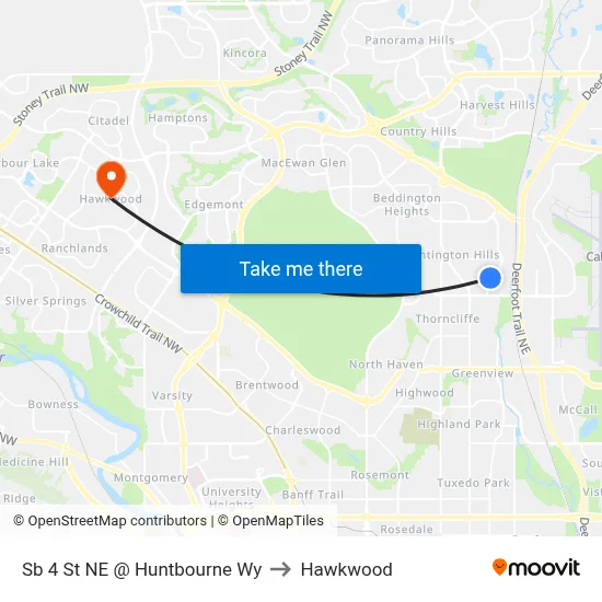 Sb 4 St NE @ Huntbourne Wy to Hawkwood map