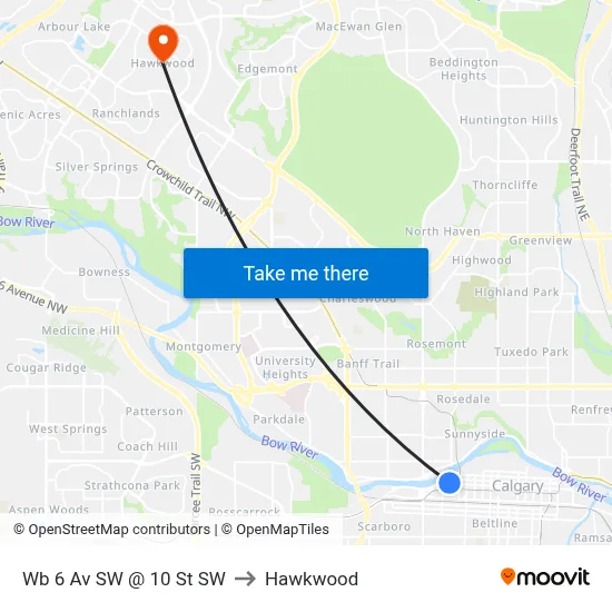 Wb 6 Av SW @ 10 St SW to Hawkwood map