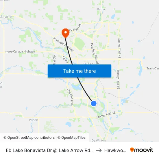 Eb Lake Bonavista Dr @ Lake Arrow Rd SE to Hawkwood map