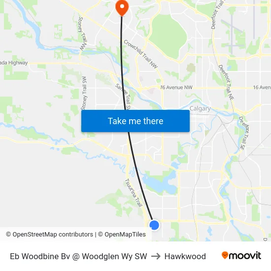 Eb Woodbine Bv @ Woodglen Wy SW to Hawkwood map