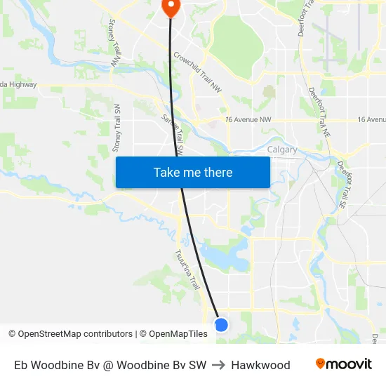 Eb Woodbine Bv @ Woodbine Bv SW to Hawkwood map