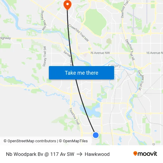 Nb Woodpark Bv @ 117 Av SW to Hawkwood map