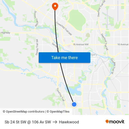 Sb 24 St SW @ 106 Av SW to Hawkwood map