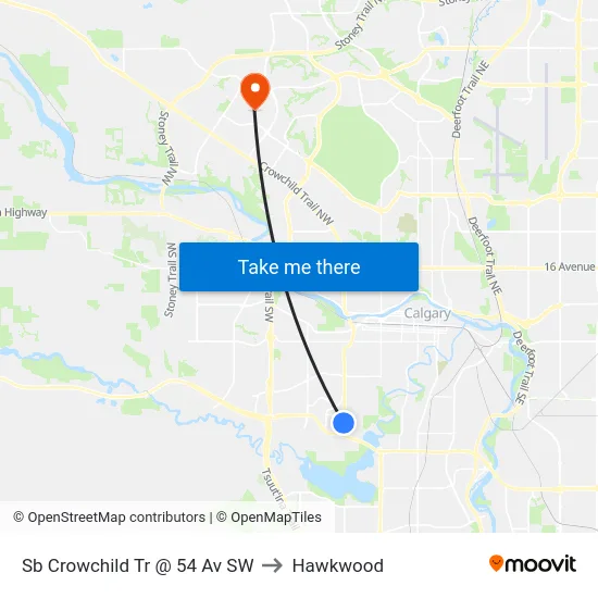 Sb Crowchild Tr @ 54 Av SW to Hawkwood map