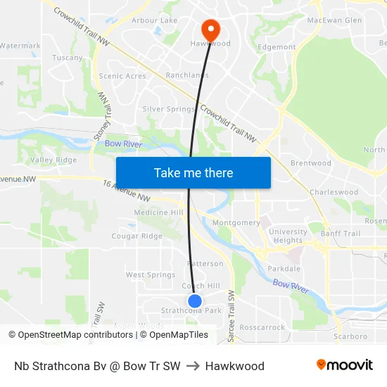 Nb Strathcona Bv @ Bow Tr SW to Hawkwood map