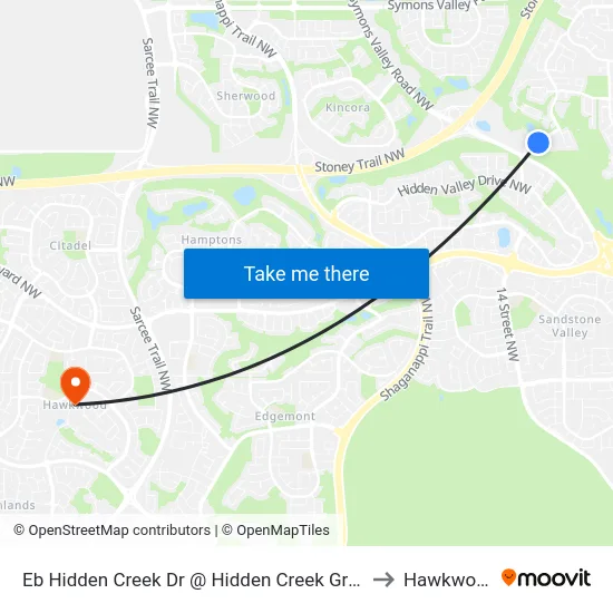 Eb Hidden Creek Dr @ Hidden Creek Gr NW to Hawkwood map