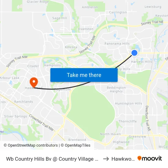 Wb Country Hills Bv @ Country Village Wy NE to Hawkwood map