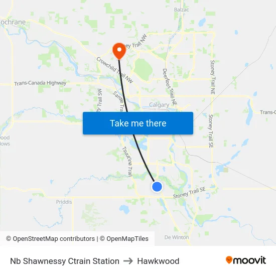 Nb Shawnessy Ctrain Station to Hawkwood map