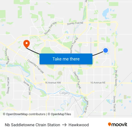 Nb Saddletowne Ctrain Station to Hawkwood map