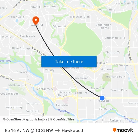 Eb 16 Av NW @ 10 St NW to Hawkwood map