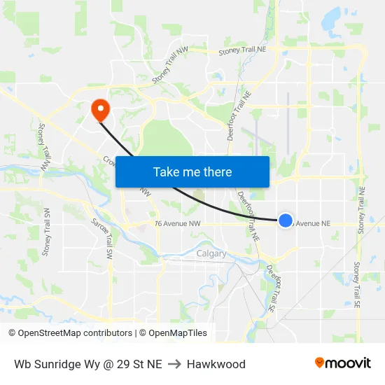 Wb Sunridge Wy @ 29 St NE to Hawkwood map